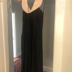 Sleeveless 50s style satin dress with boning, vintage, rhinestone pink collar